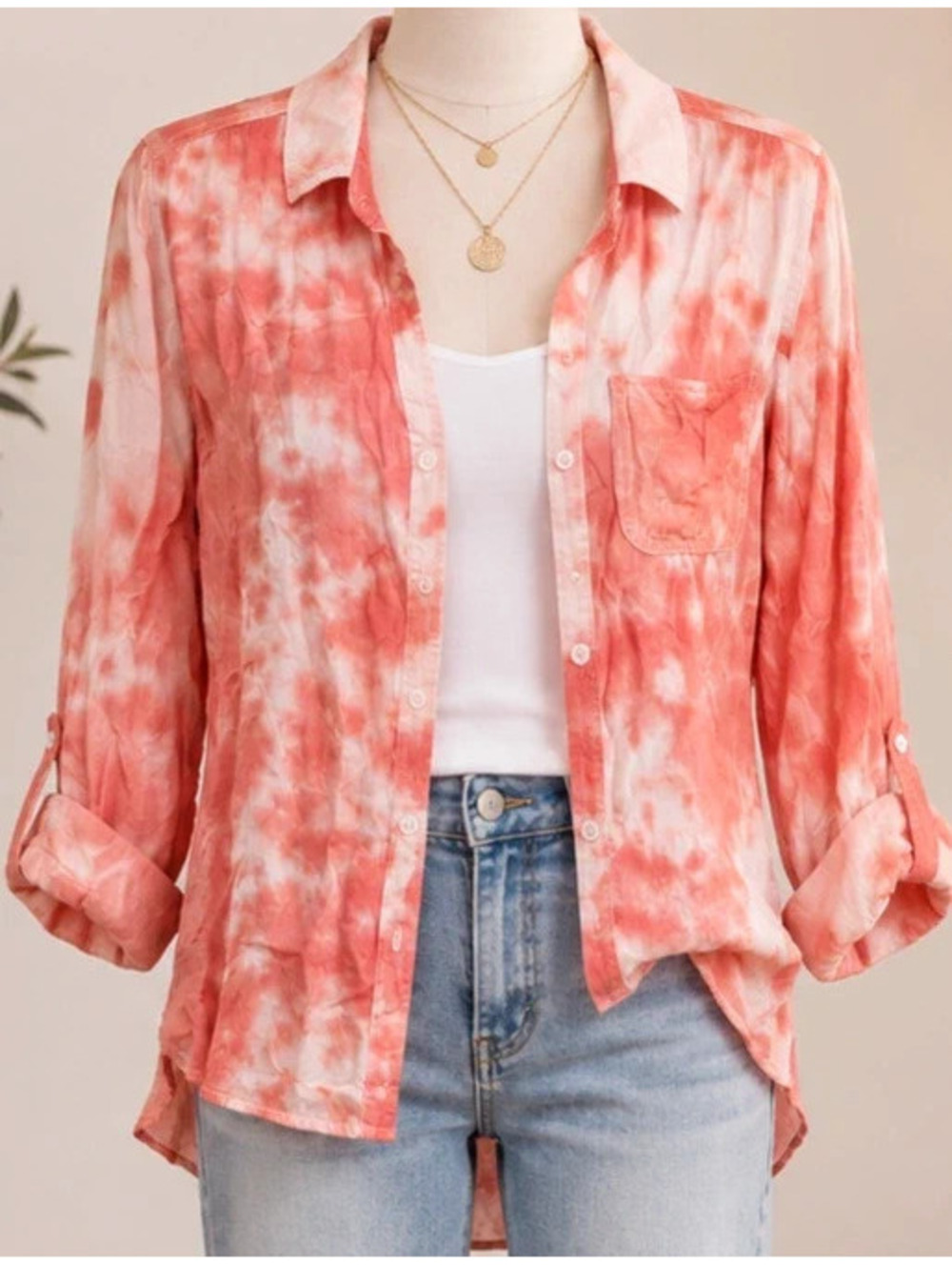 Velvet heart pink tie dye button up summer spring cruise beach lake